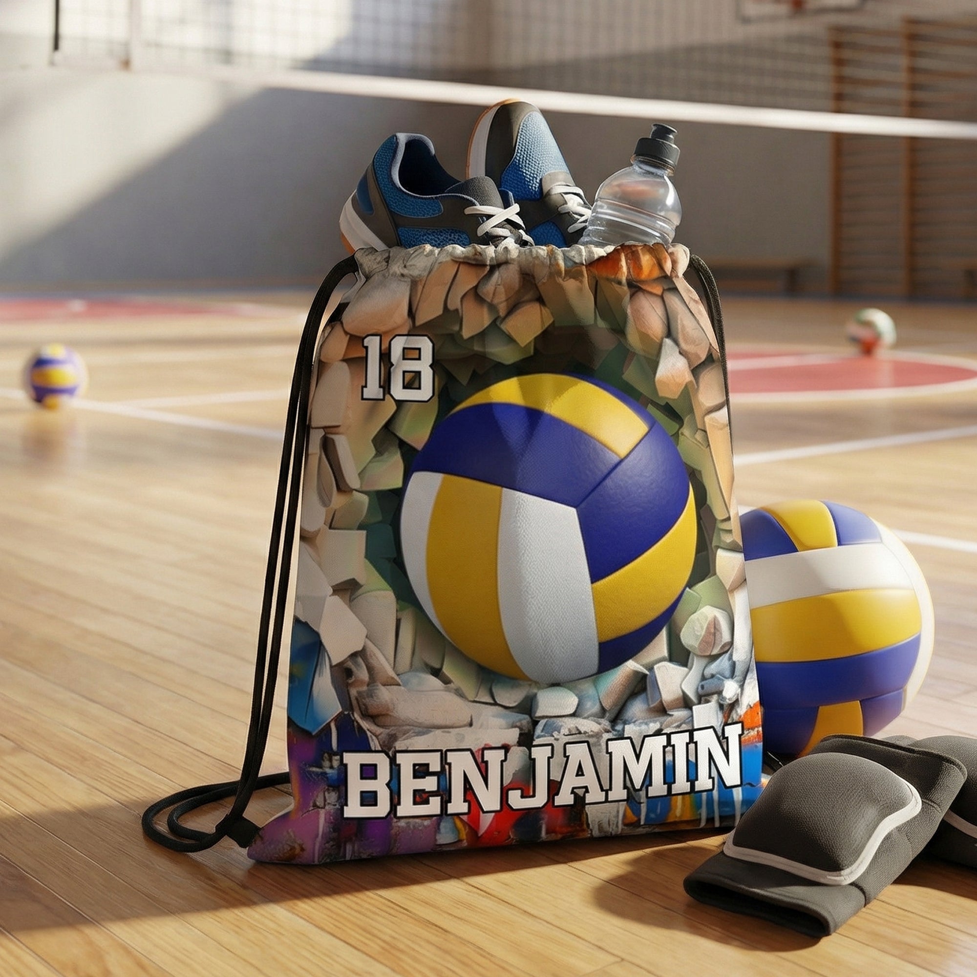 Pelota Deportiva Personalizada Cordón Mochila de Playa Bolsa de Cuerdas con Nombre y Número Actividades al Aire Libre Regalo de Cumpleaños para los Amantes del Deporte
