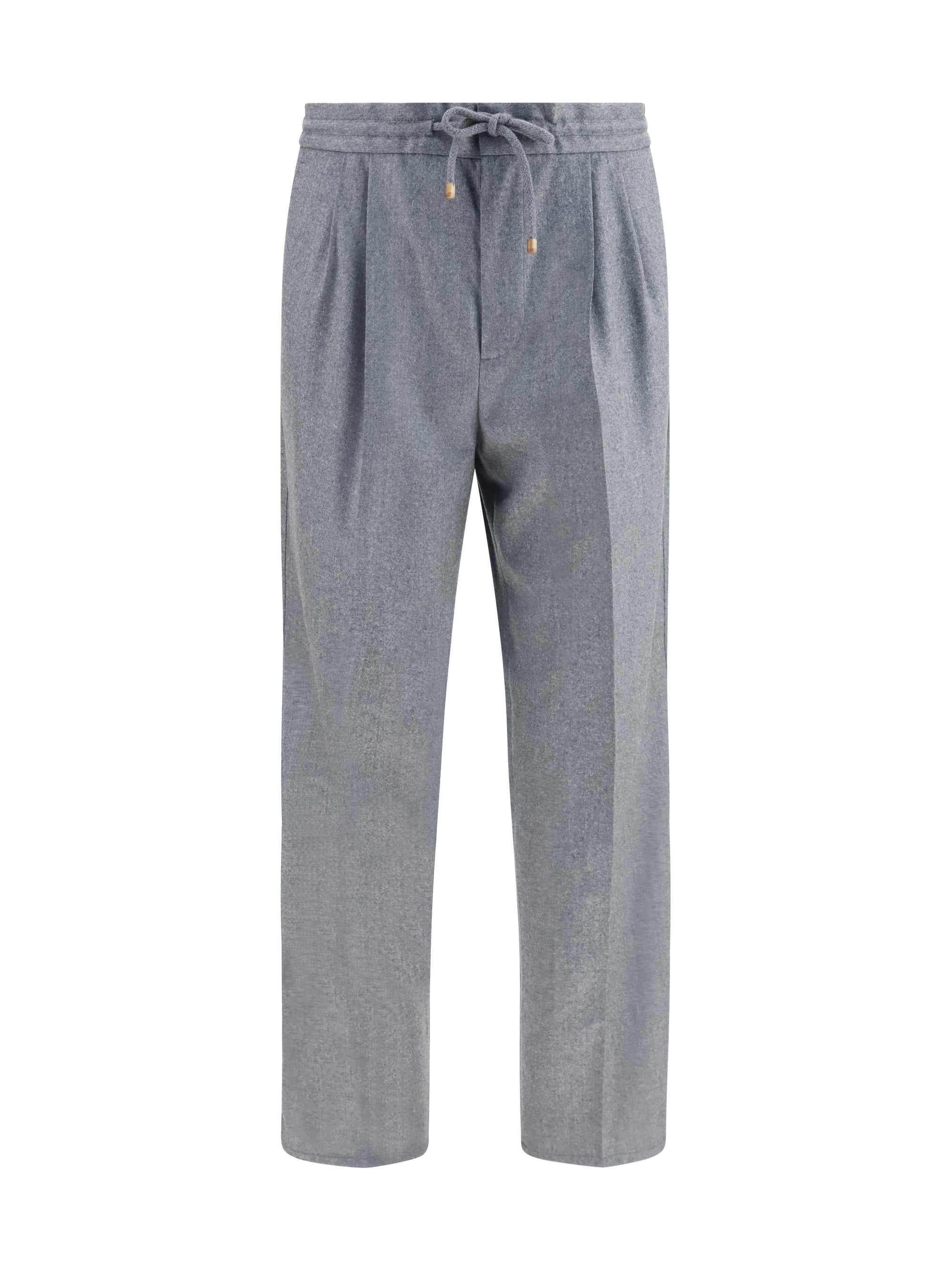 Brunello Cucinelli Virgin Wool Fleece Trousers — Gray