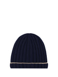 Brunello Cucinelli M2240900 Ribbed Cashmere Beanie — Navy