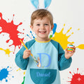 Delantal impermeable de manga larga con inicial y nombre del simpático conejo Peter personalizado para niños Regalo de Pascua para niños, actividades manuales de pintura y cocina