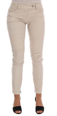 Women's Beige Slim Jeans Corduroy Skinny Pants Cotton
