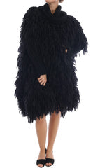 Women's Fringed Wool And Cashmere Coat Black Polyester