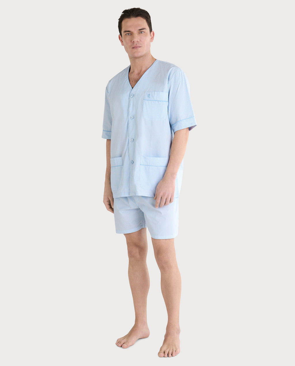 Pijama Hombre Verano Corto Popelín Rayas - Azul 4912_30