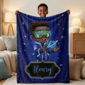 Personalizado lindo dibujo animado pequeño soñador negro niño suave manta con nombre decoración del hogar regalo de cumpleaños para los niños