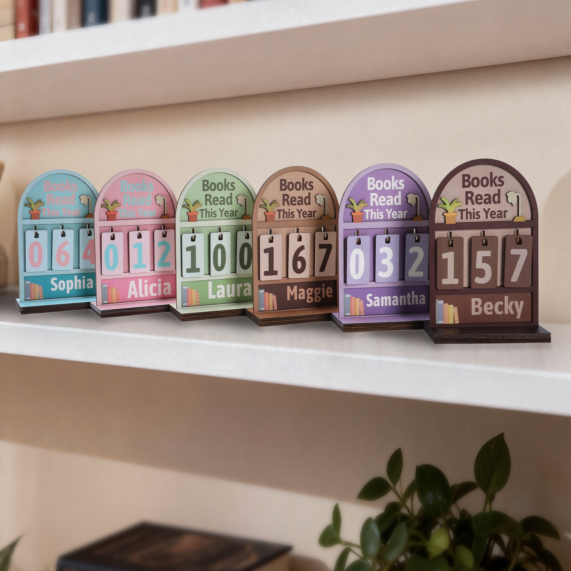 Libros personalizados leídos este año Rastreador de lectura de madera con nombre Decoración de estantería Uso diario Regalo de cumpleaños para ratones de biblioteca