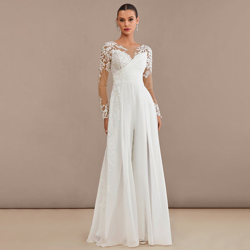 Bridal Wedding Dress Ivory Long Sleeve Long Jumpsuits