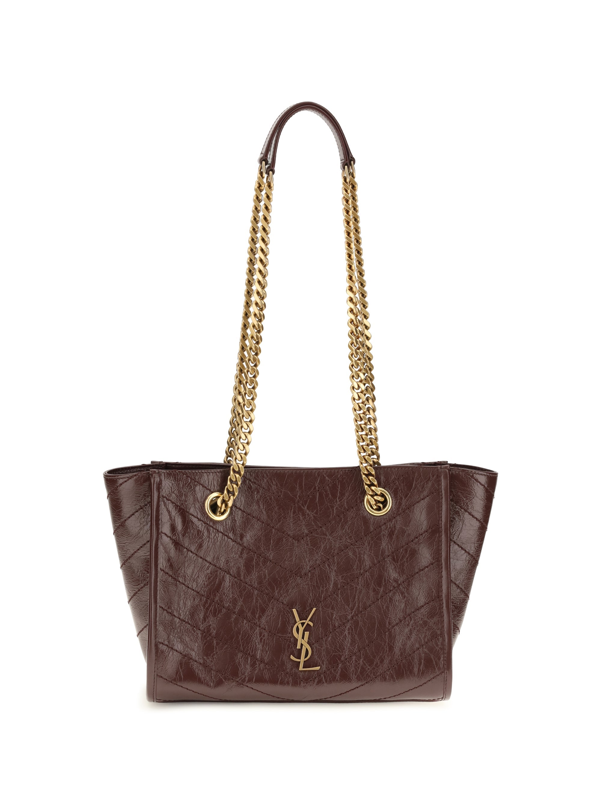 Saint Laurent Chevron Quilted Leather Shoulder Bag — Brown