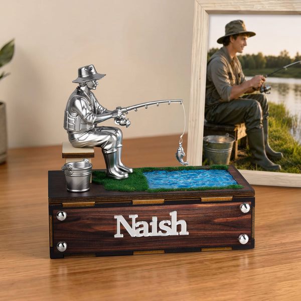 Figurita de pesca 3D personalizada con nombre Decoración de escritorio de oficina Cumpleaños Día del Padre Regalo para pescador Papá Hombre