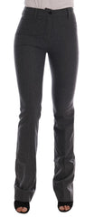 Women's Gray Wool Stretch Slim Pants Cotton
