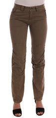 Women's Brown Cotton Casual Slim Fit Pants