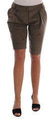 Women's Brown Velvet Bermuda Shorts Green Cotton