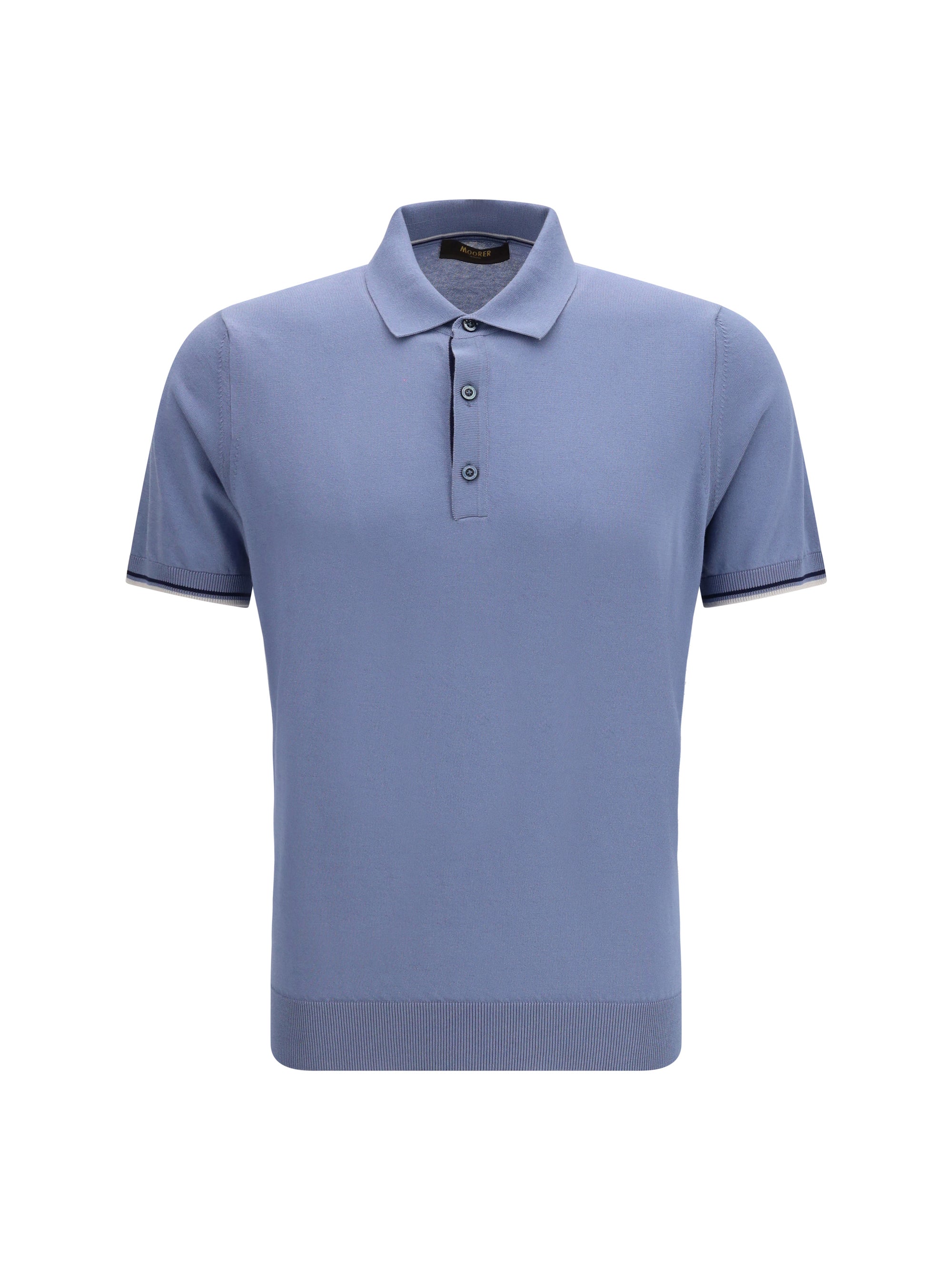 Moorer Cotton Ribbed-Collar Polo — Blue