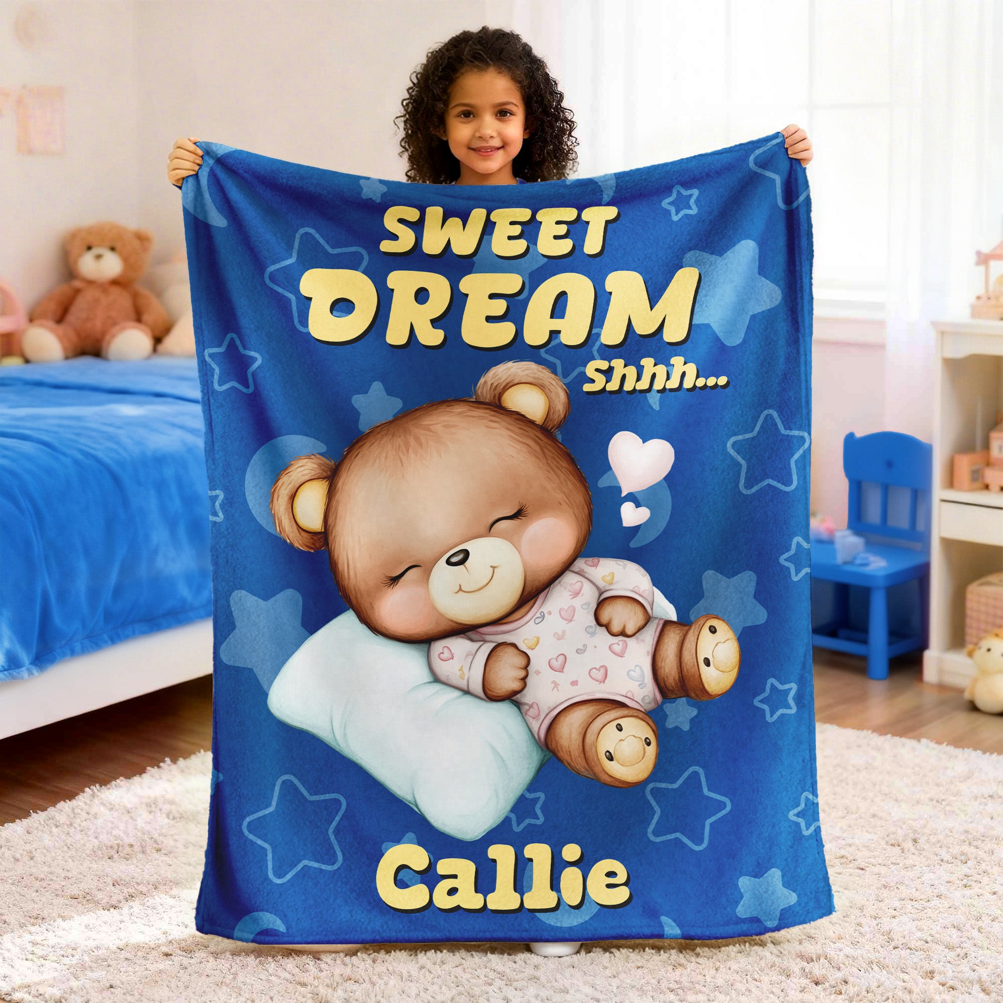 Personalizada Estrellas Lunas Nubes Dulce Sueño Dibujos animados Animales Suave manta con nombre Decoración del hogar Cumpleaños Navidad Regalo para los niños