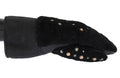 Men's Black Leather Shearling Studded Gloves