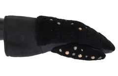 Men's Black Leather Shearling Studded Gloves