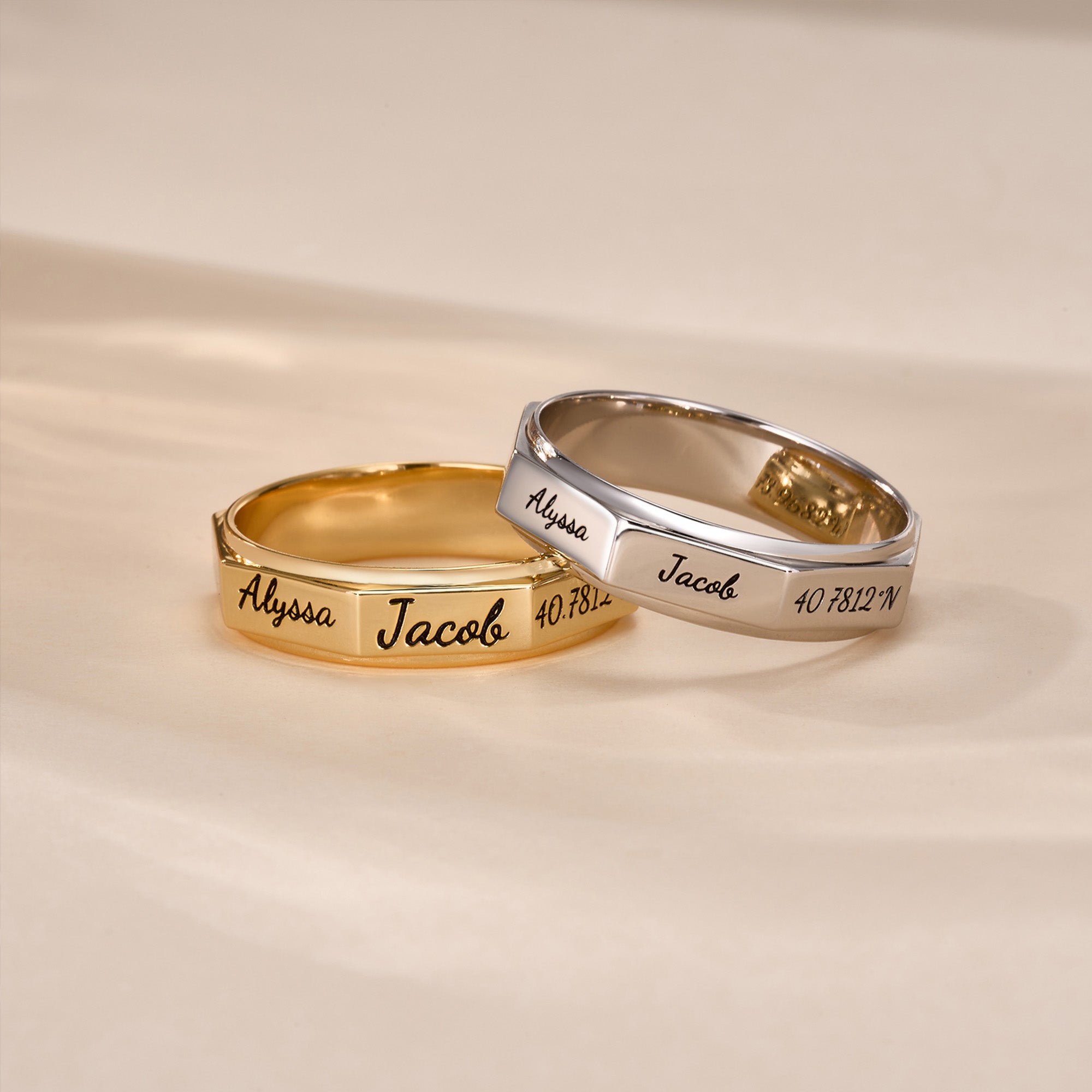 Anillo familiar octogonal personalizado de plata de ley con 1-8 nombres grabados Cumpleaños Día de la Madre Regalo para mamá Familia