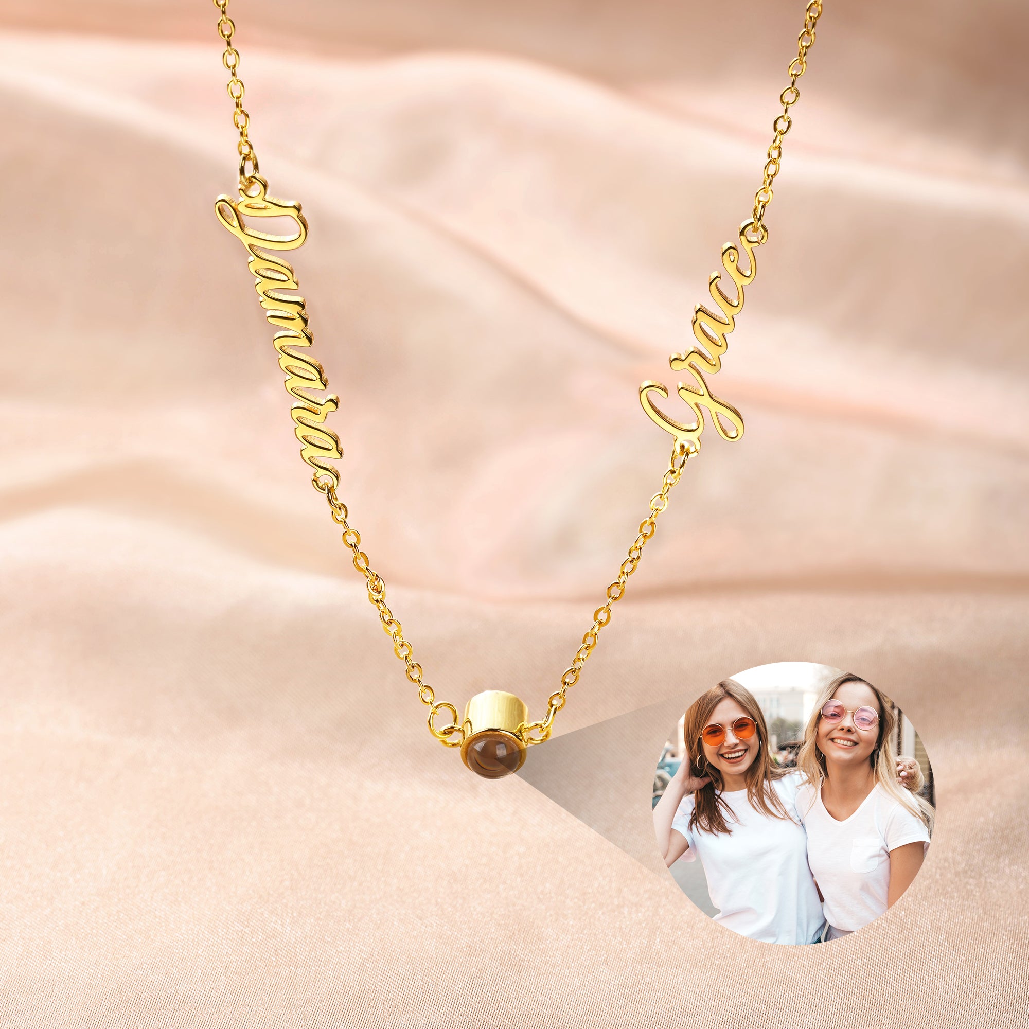 Personalizado collar de proyección de fotos con doble nombre Dainty Joyería Cumpleaños Aniversario Regalo para Mujeres Novia Madre