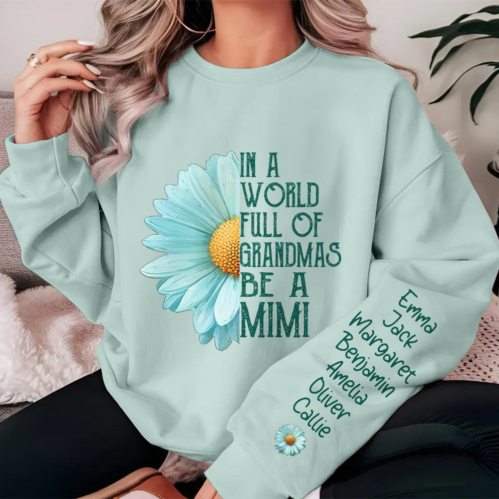 Personalizado Multicolor 1-16 Nombres Crisantemo Azul Claro Cuello Suave Crew Camiseta Sudadera con Título Cumpleaños Día de la Madre Regalo para la abuela