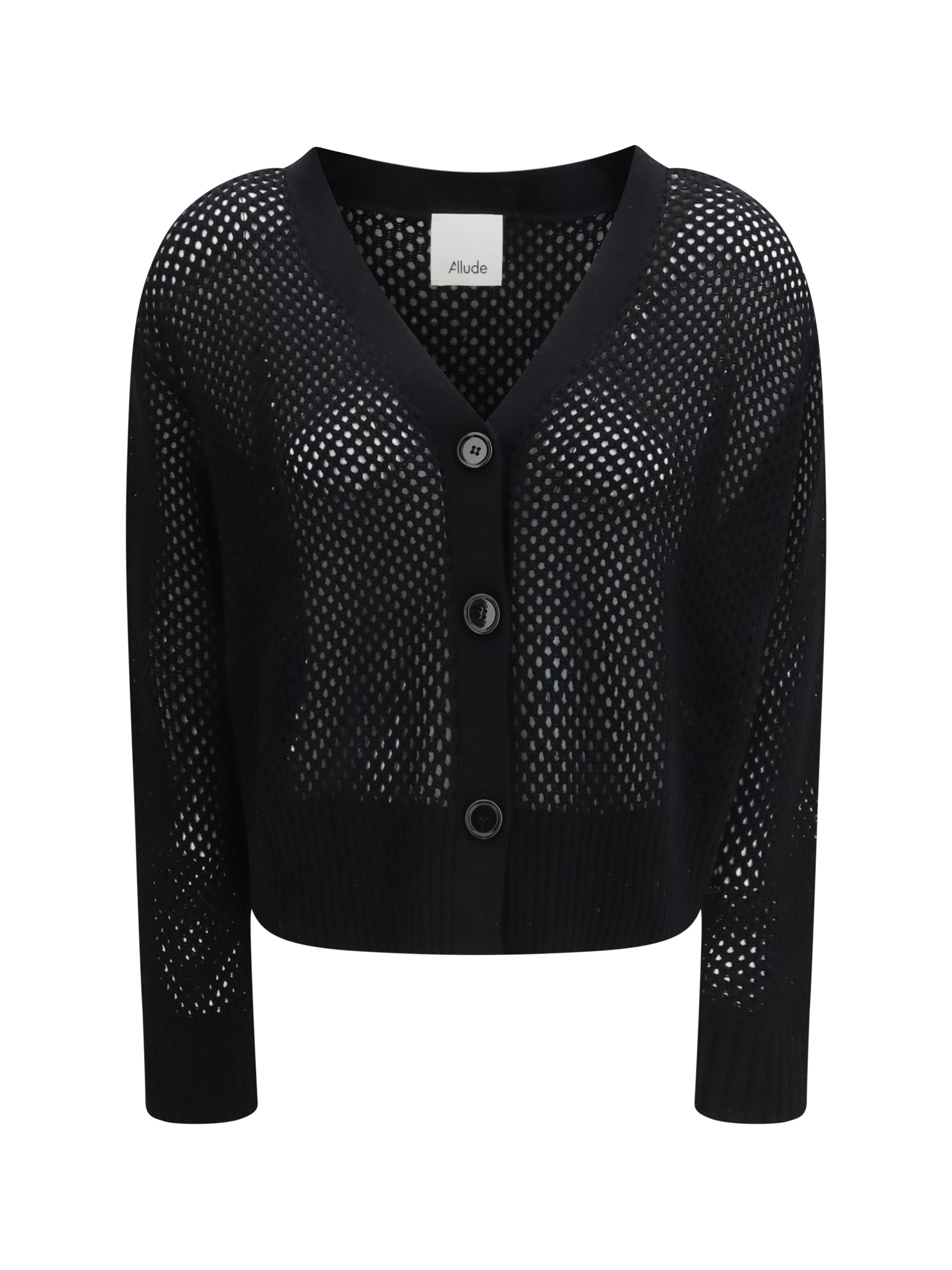 Allude Open-Knit Virgin Wool and Cashmere Cardigan — Black