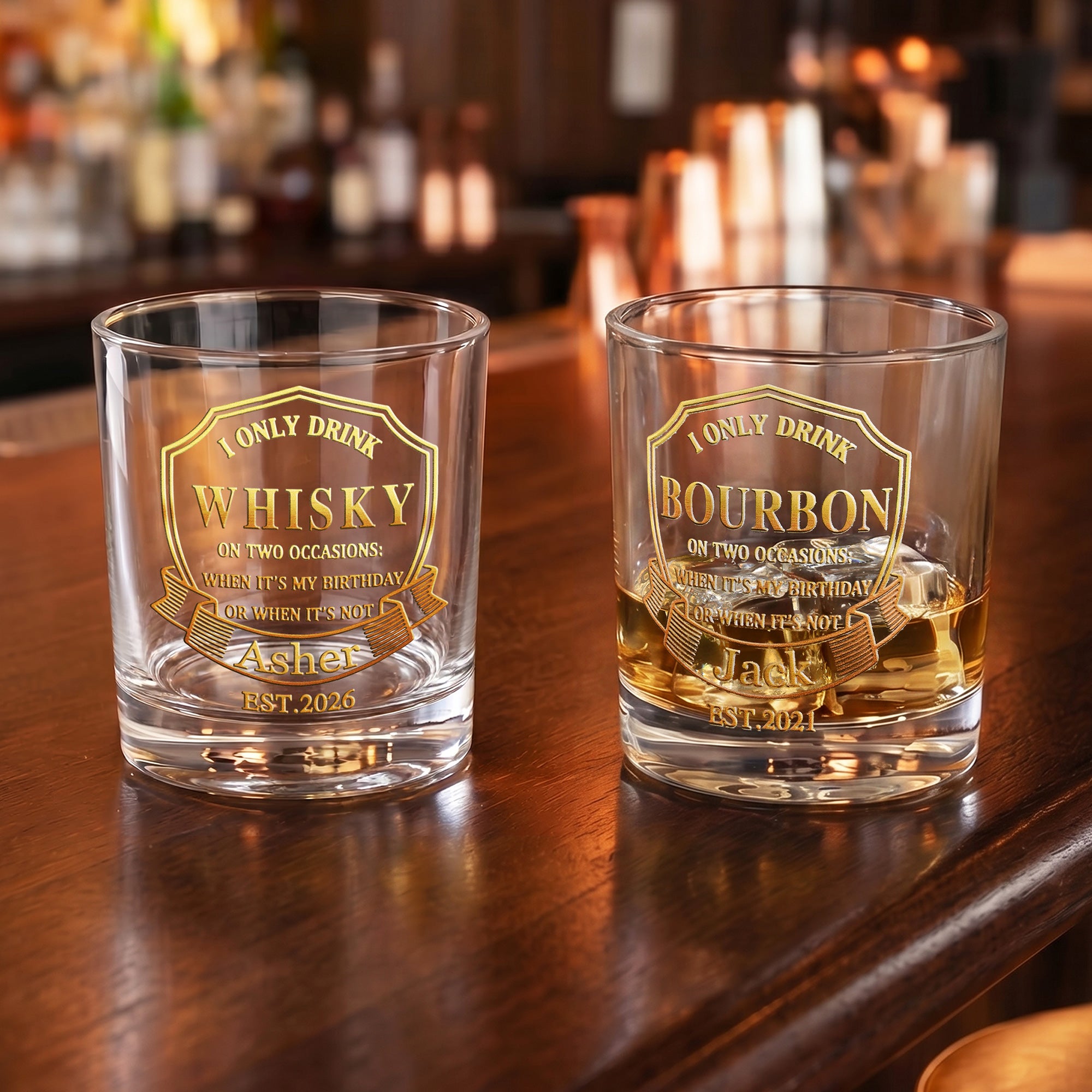 Vaso personalizado I Only Drink Spirits 10 oz Rock Whiskey con nombre y año Día del Padre Cumpleaños Regalo para Papá Hombre