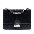 Woven Madras Leather Chain Flap Bag