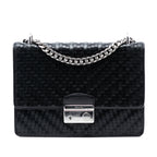 Woven Madras Leather Chain Flap Bag