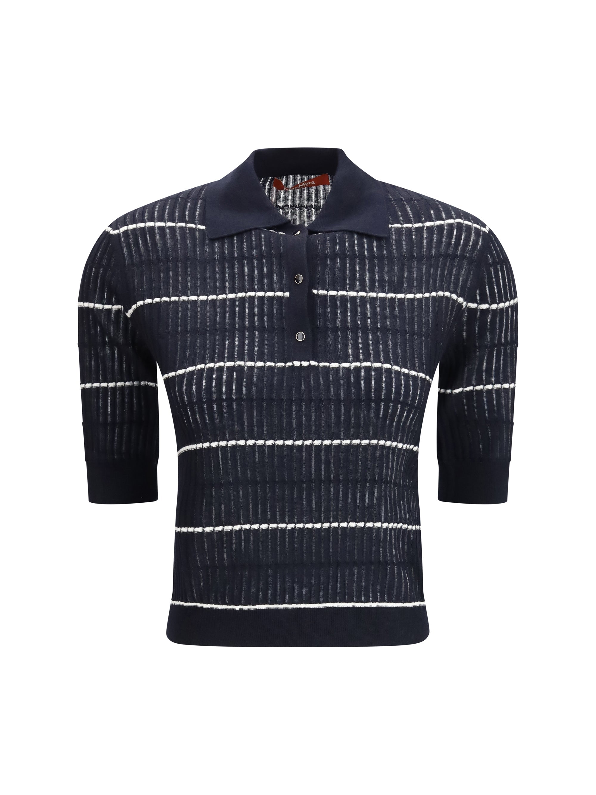 Max Mara Studio Striped Wool and Silk Polo — Navy