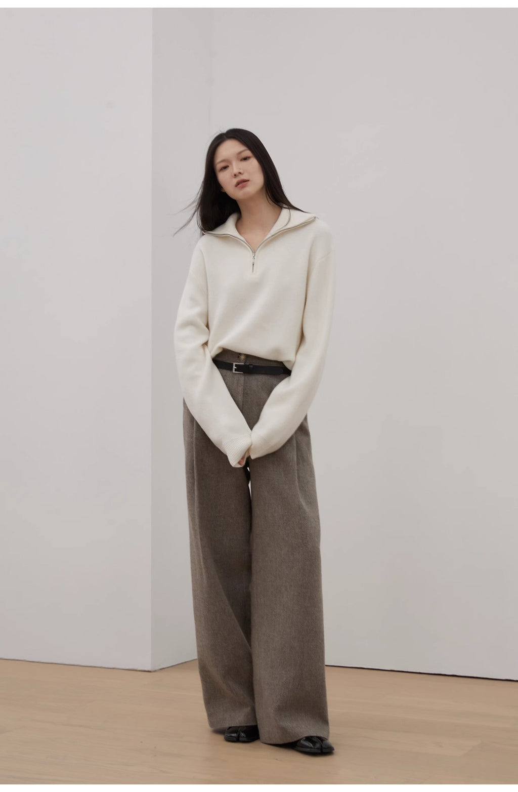 Moonlight Farm Merino wool lazy loose pullover sweater women's zipper turtleneck sweater