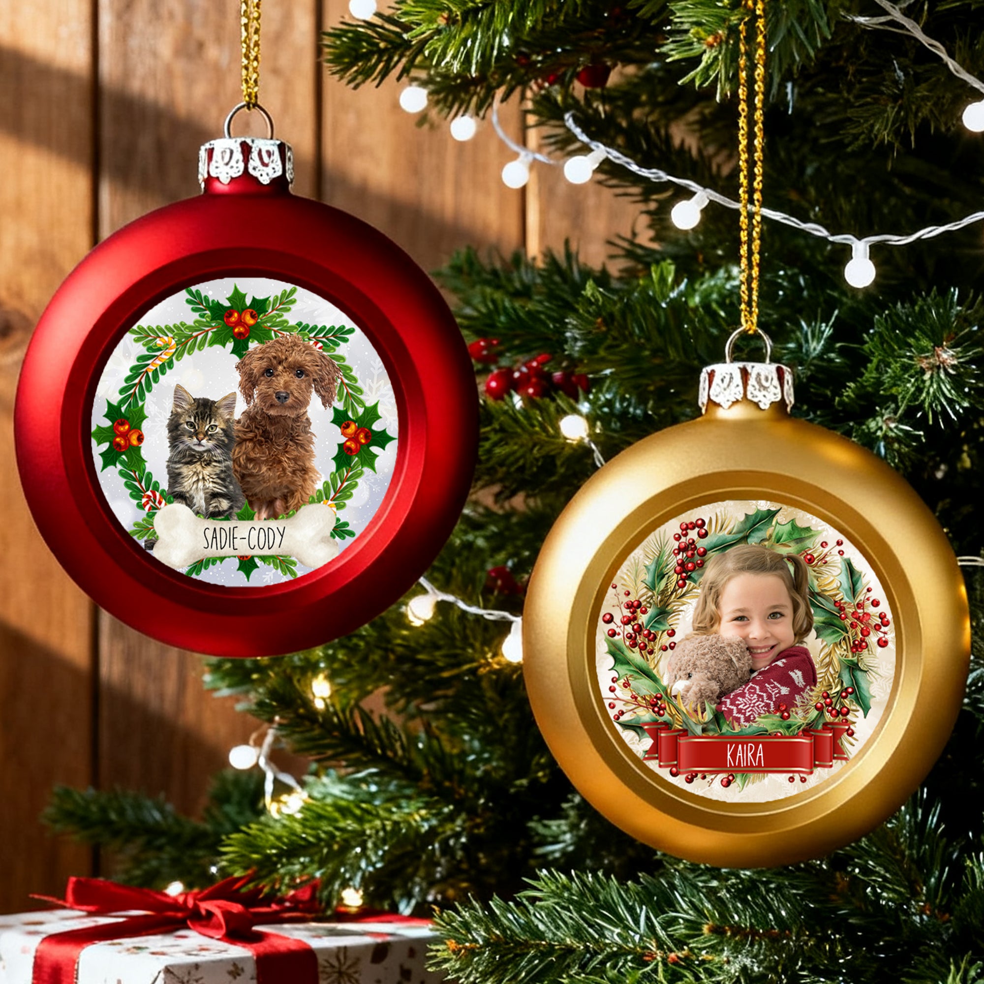 Guirnalda de Navidad Personalizada Foto Bola de Navidad Ornamento con Nombre Decoración del Árbol del Hogar Regalo de Navidad para la Familia Amigo Dueños de Mascotas