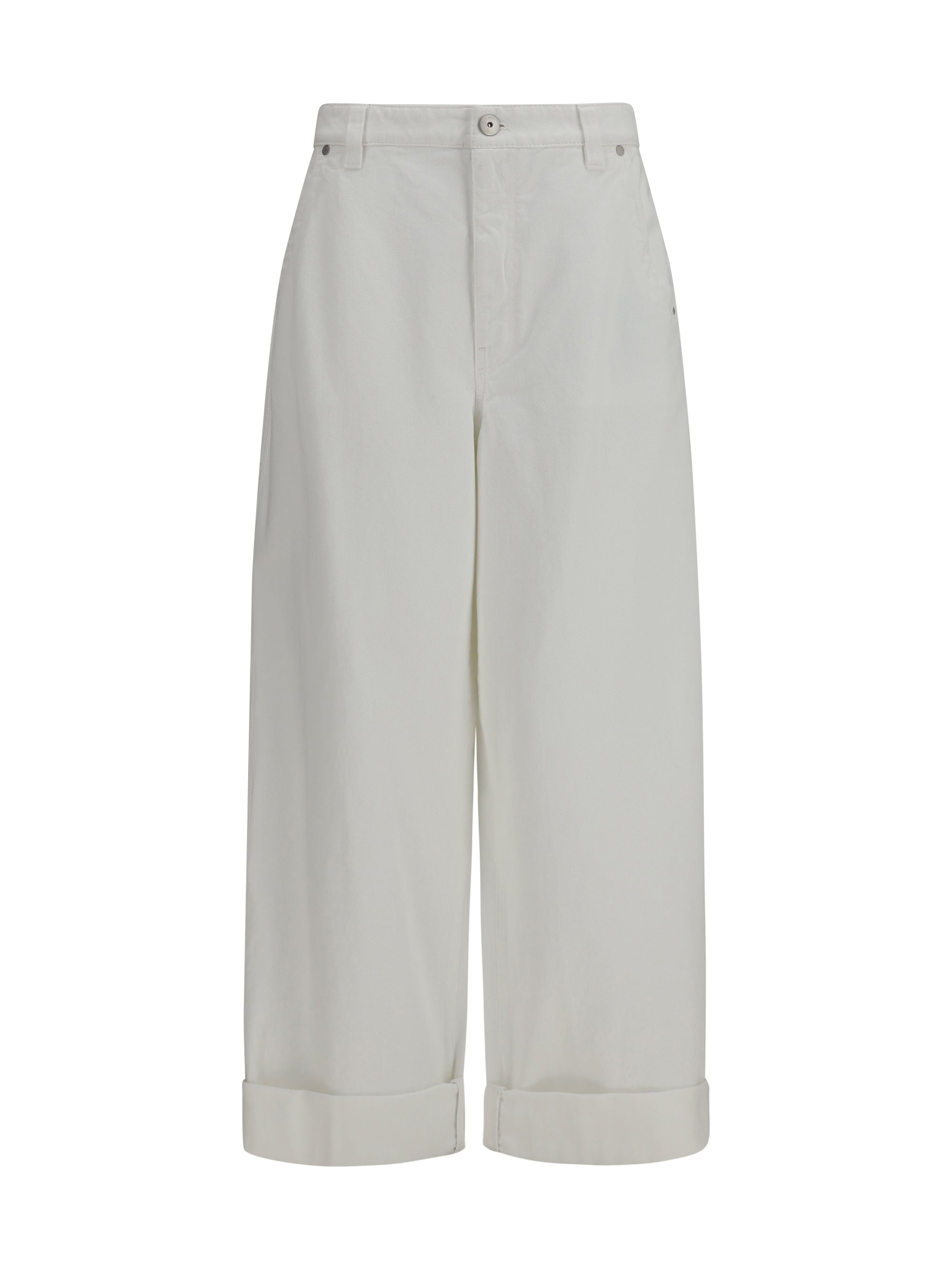 Brunello Cucinelli Wide-Leg Cotton Trousers — Beige