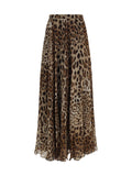 Dolce & Gabbana Leopard-Print Chiffon Skirt — Beige