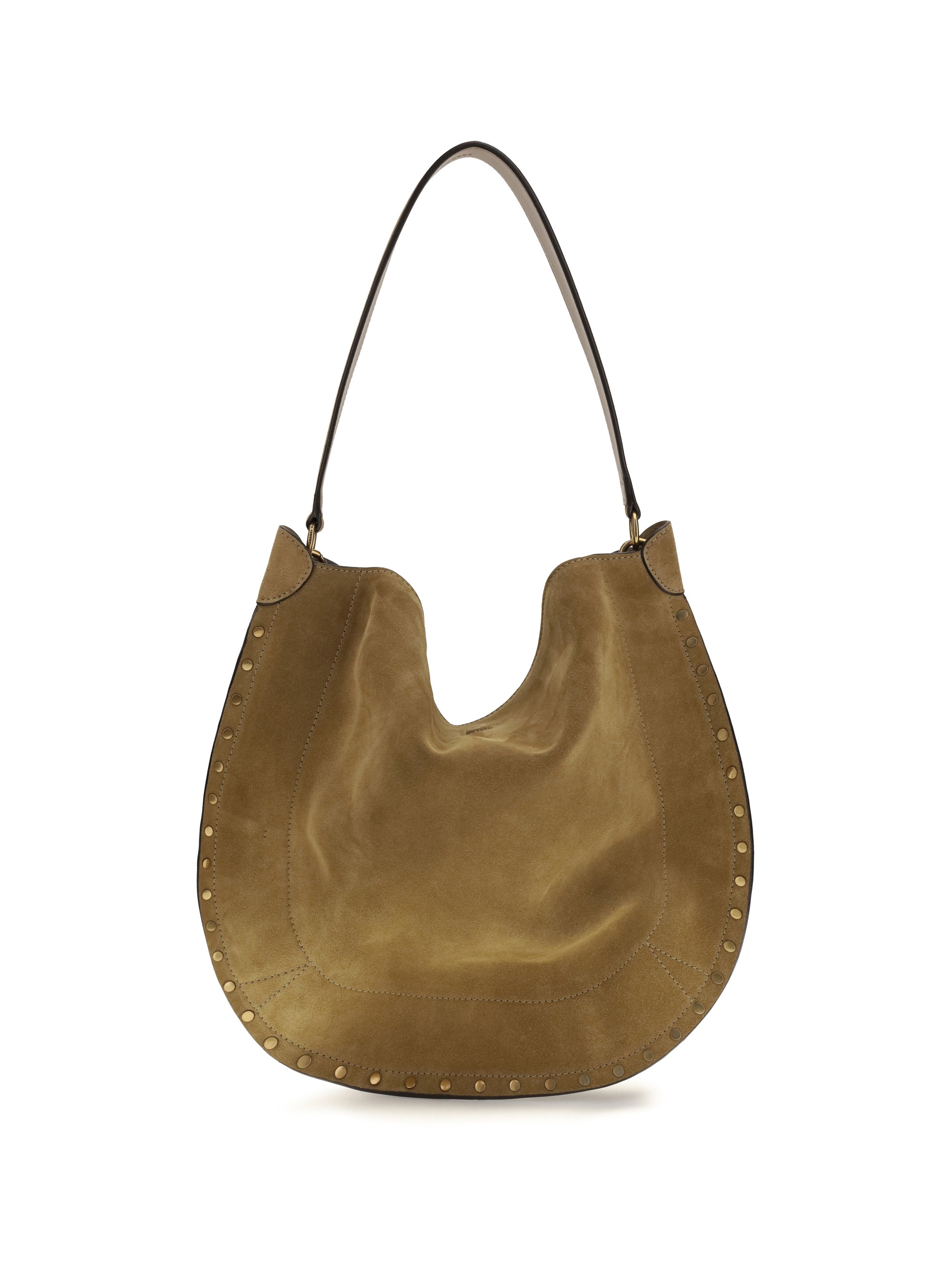Isabel Marant Studded Suede Leather Shoulder Bag — Beige