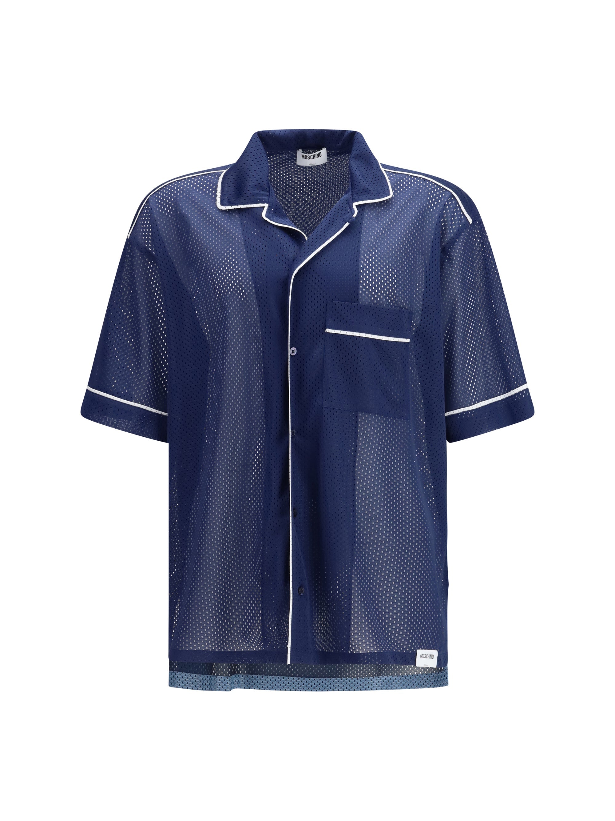 Moschino Technical Mesh with Reversed 22 Print Shirt — Navy