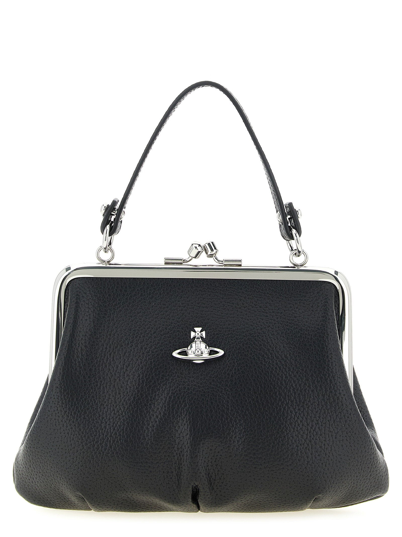 Vivienne Westwood Hammered PU Frame Top Handle Bag — Black
