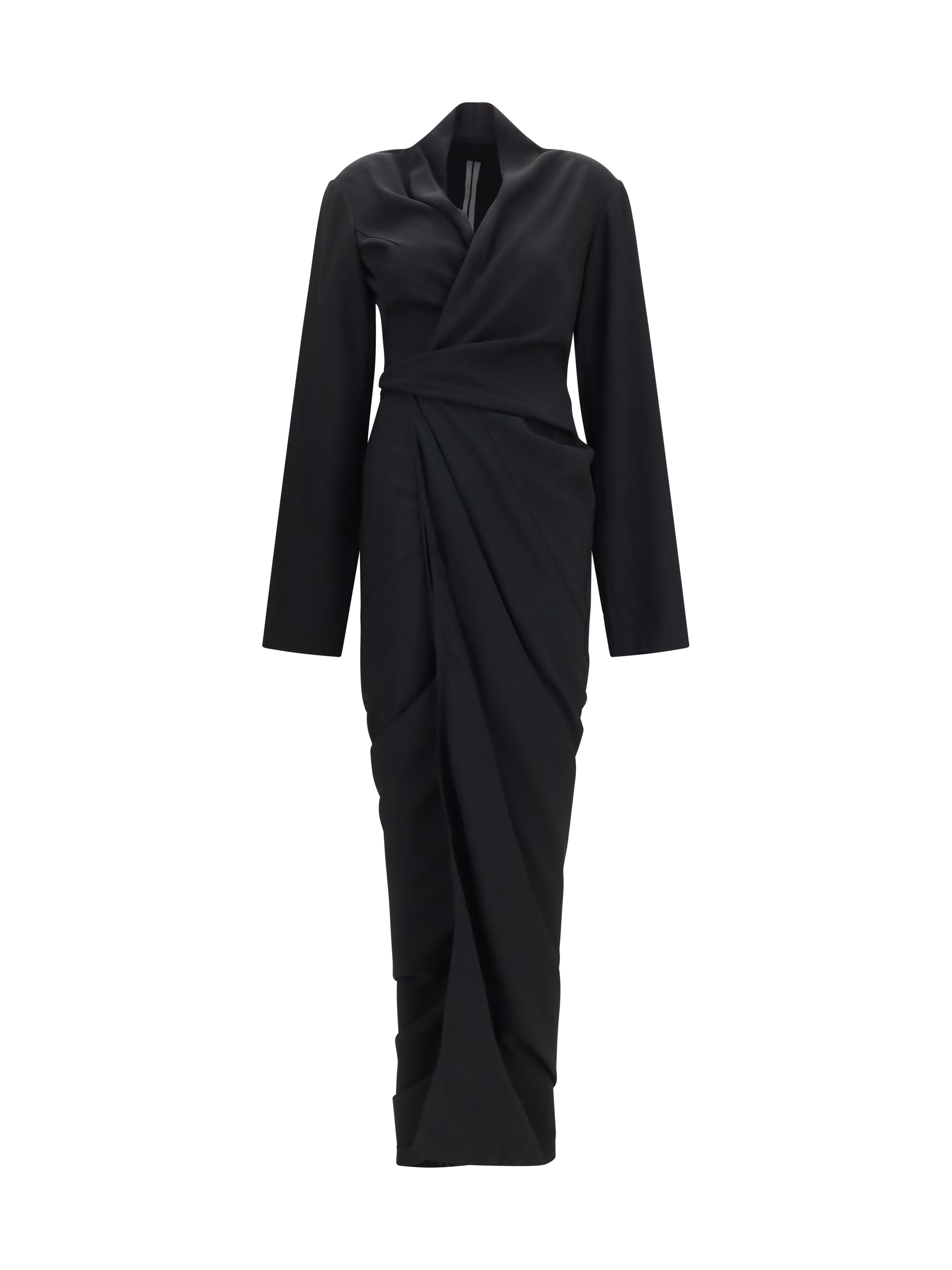 Rick Owens Wrap Draped Viscose-Acetate Dress — Black