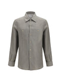Brunello Cucinelli Linen with Chest Pockets Shirt — Gray