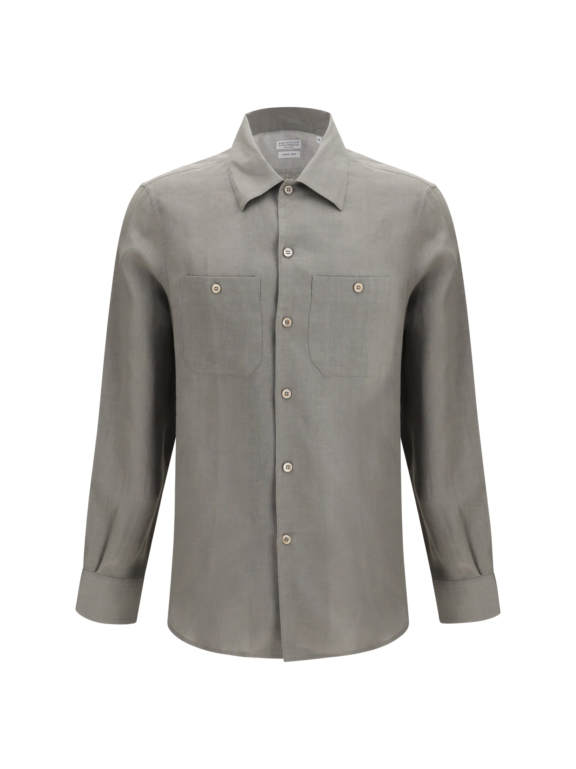 Brunello Cucinelli Linen with Chest Pockets Shirt — Gray