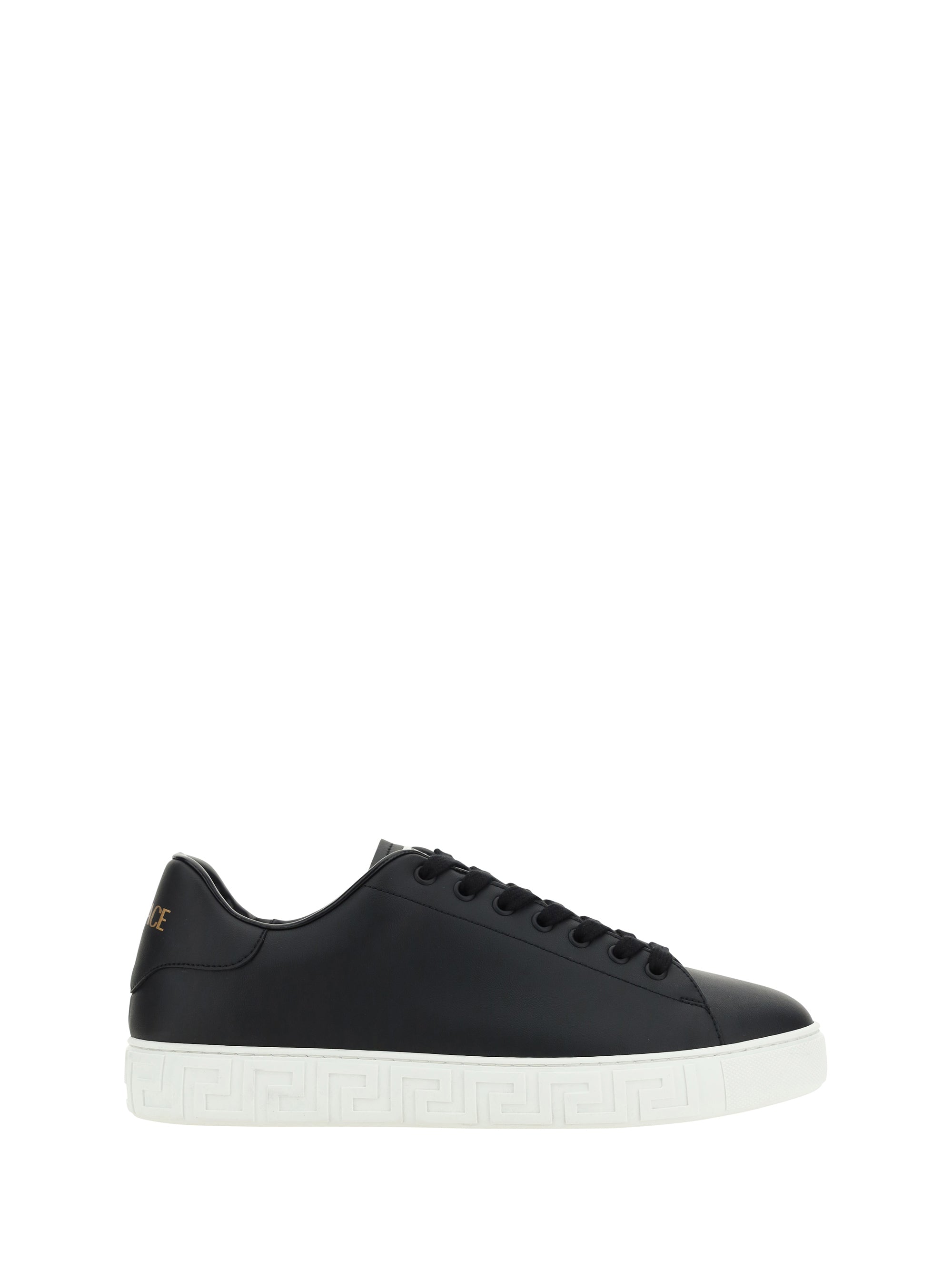 Versace Leather with Greca Sole Sneakers — Black
