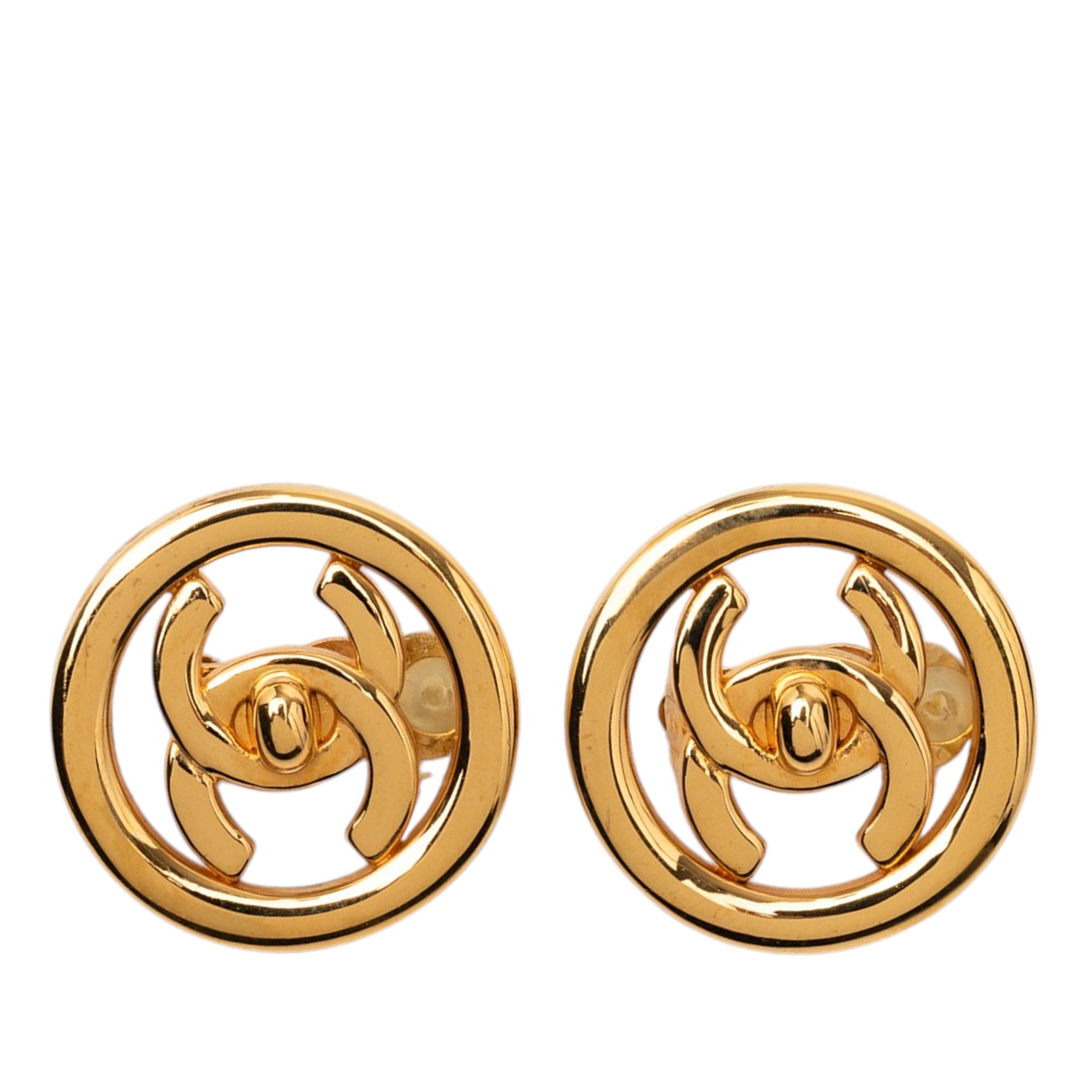 CC Gold Plated Turn Lock Clip On Earrings