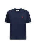 AMI Paris Logo-Embroidered T-Shirt — Navy