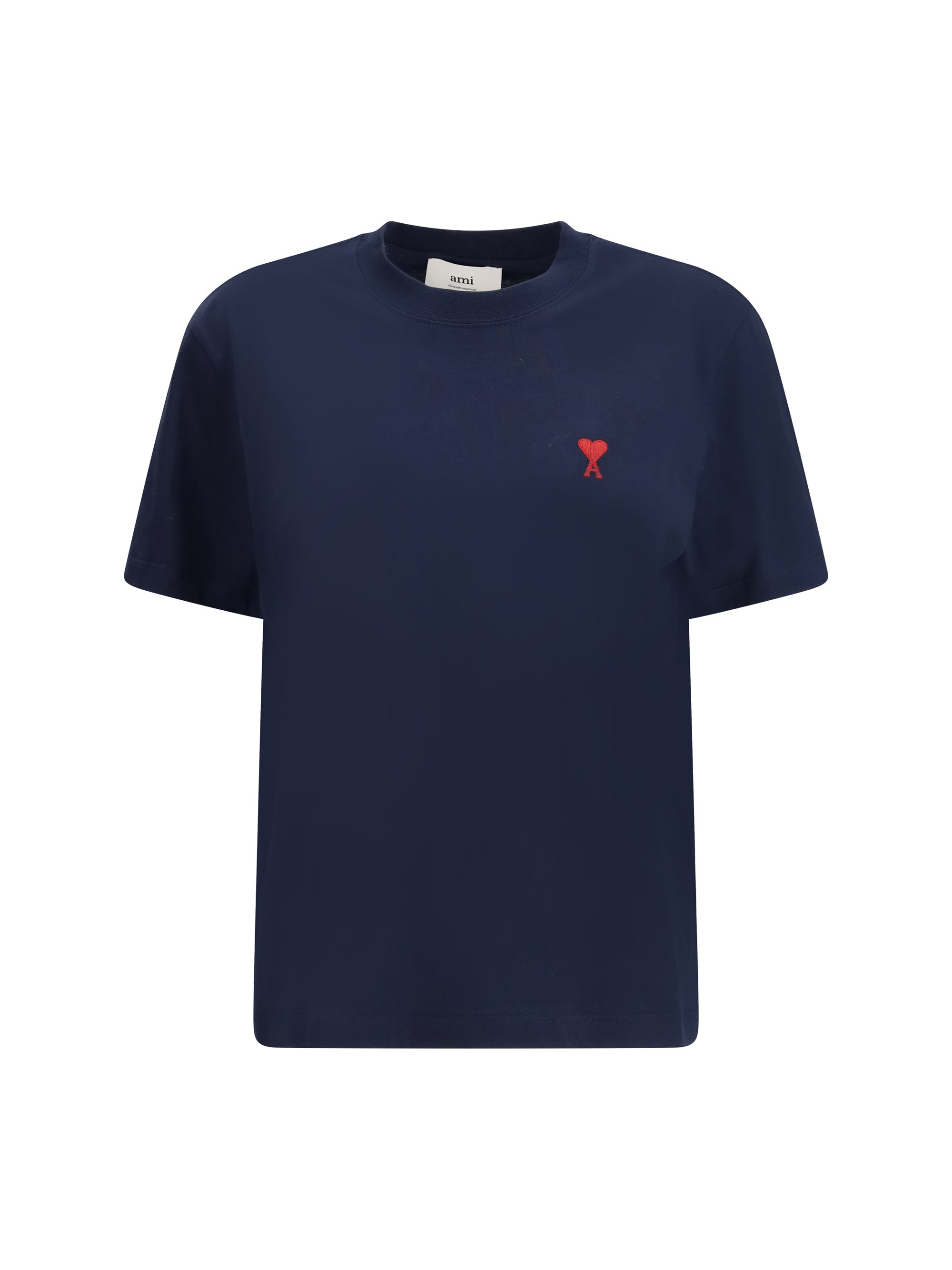 AMI Paris Logo-Embroidered T-Shirt — Navy