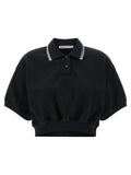 T By Alexander Wang Intarsia Collar Logo Polo Shirt — Black