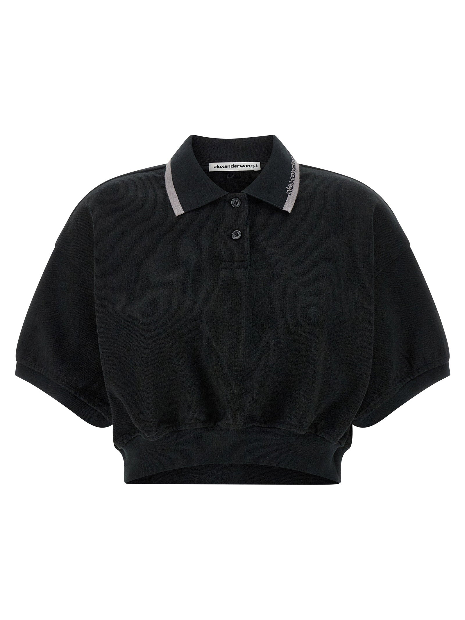 T By Alexander Wang Intarsia Collar Logo Polo Shirt — Black