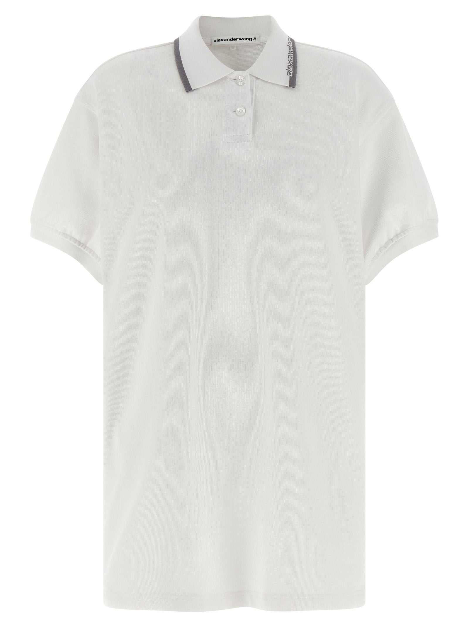 T By Alexander Wang Intarsia Collar Polo Dress — White