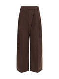 Ganni Flocked Plaid Crossover Trousers — Brown