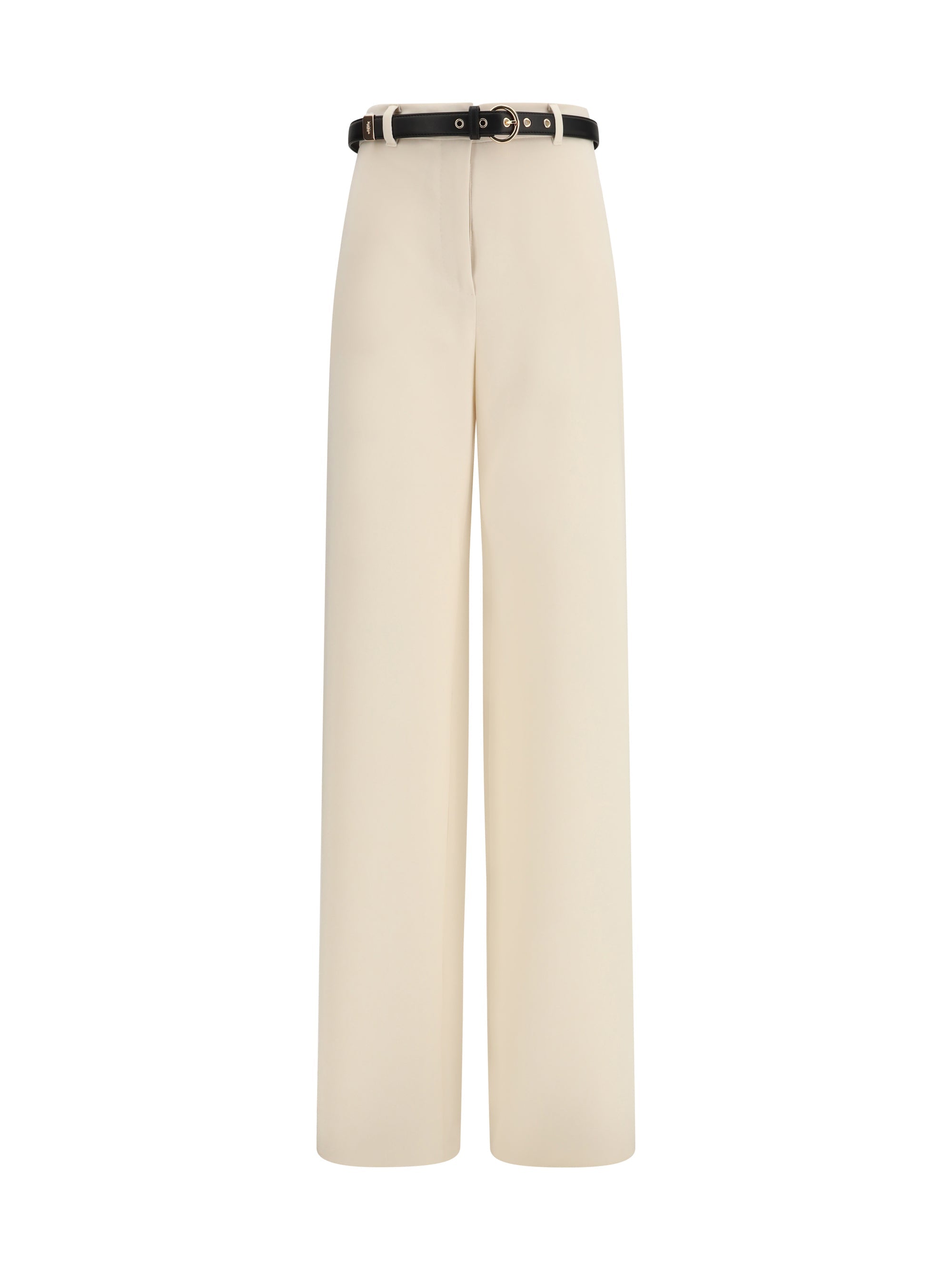 Max Mara Studio Wide-Leg with Matching Belt Trousers — Beige