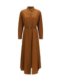 Max Mara Studio Cotton Satin Flared Shirt Dress — Brown