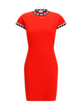 Versace Geometric Jacquard Trim Mini Dress — Red
