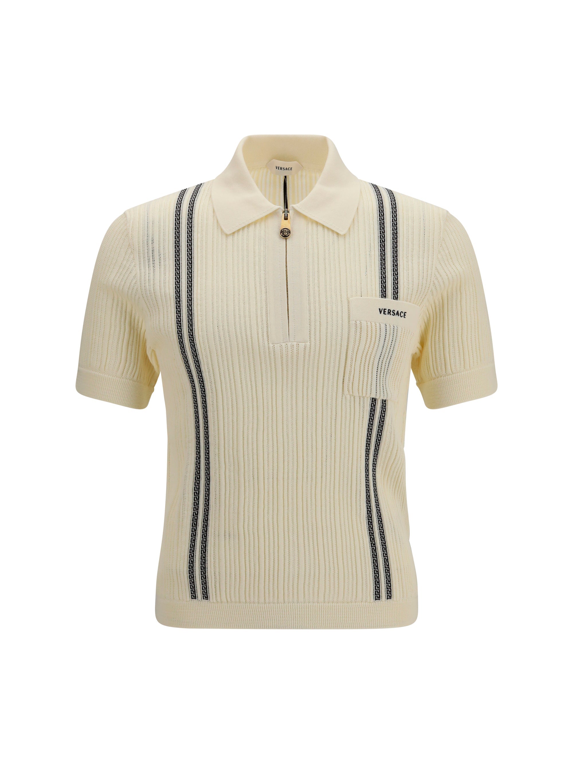 Versace Striped Jacquard Cotton Polo — White
