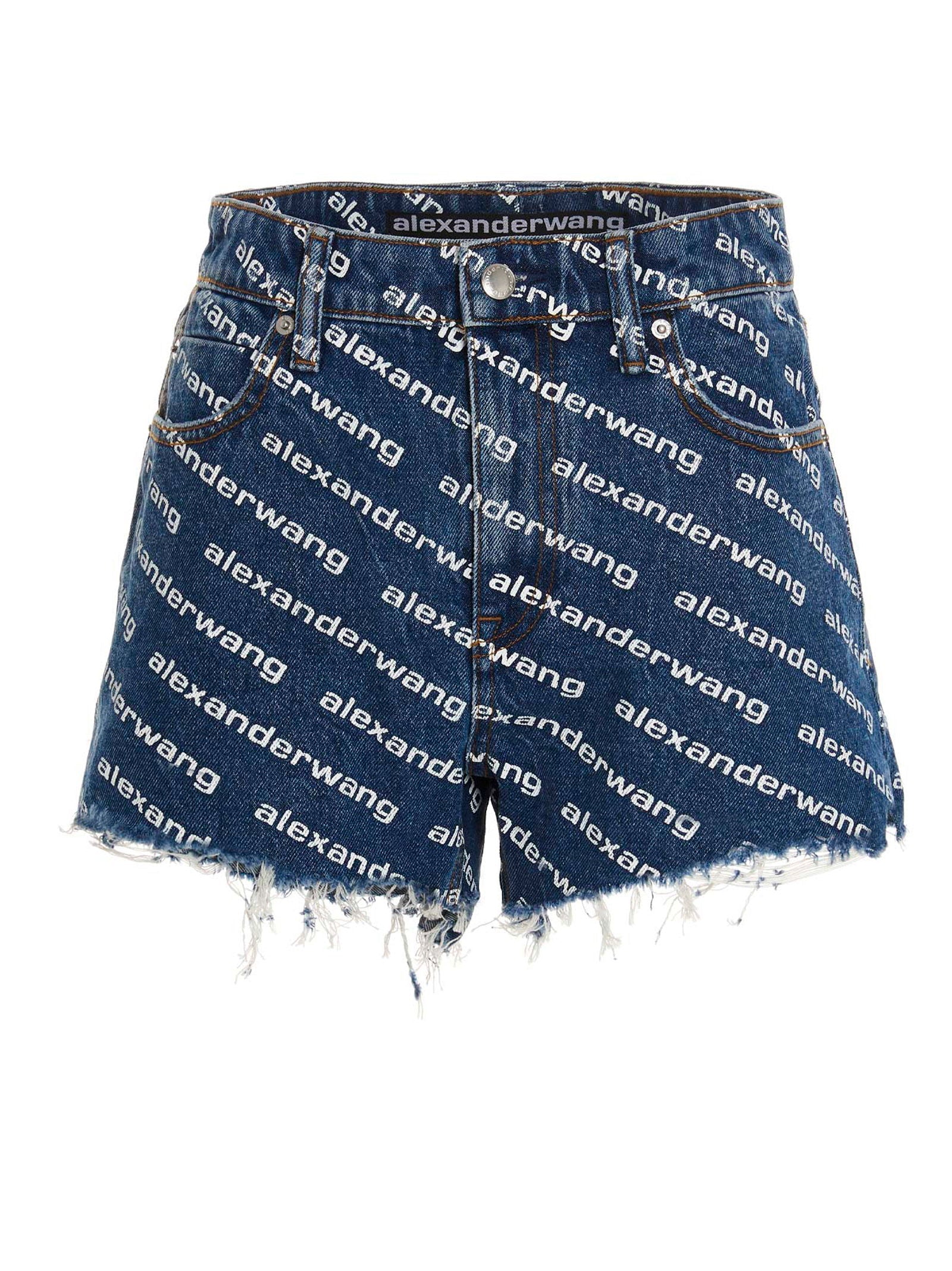 Denim X Alexander Wang Logo-Print Denim Shorts — Blue